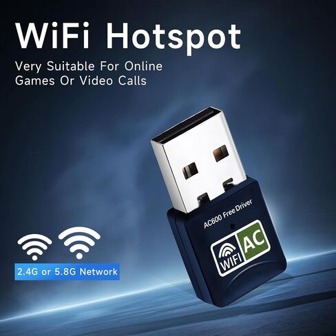 High-Speed 600Mbps USB Wifi Adapter for Desktop PC and Laptop - Dual Band 2.4GHz/5GHz Wifi Dongle - Easy Installation and Fast Connection Coal-Black in Saudi Arabia