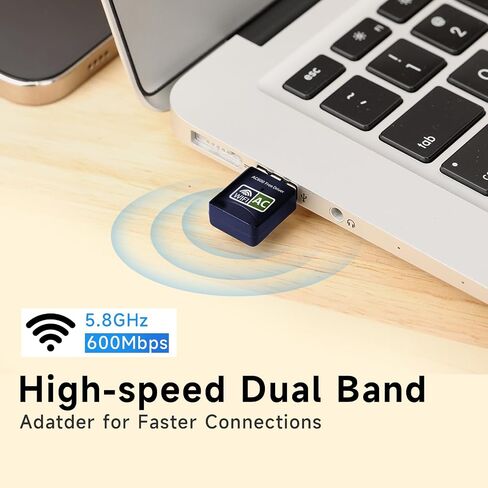 High-Speed 600Mbps USB Wifi Adapter for Desktop PC and Laptop - Dual Band 2.4GHz/5GHz Wifi Dongle - Easy Installation and Fast Connection Coal-Black in Saudi Arabia