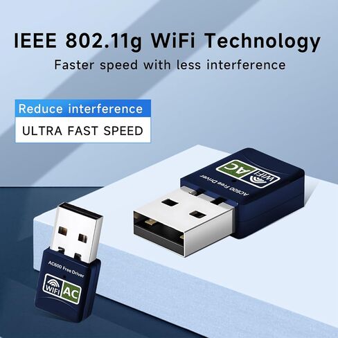 High-Speed 600Mbps USB Wifi Adapter for Desktop PC and Laptop - Dual Band 2.4GHz/5GHz Wifi Dongle - Easy Installation and Fast Connection Coal-Black in Saudi Arabia