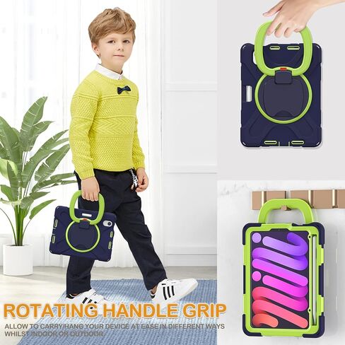 BRAECN iPad Mini 6th Gen Kids Case 8.3''-2021(A2567/A2568/A2569)- Rugged Silicone Cover with Screen Protector, 360 Swivel Handle Grip, Stable Kickstand, Shoulder Strap, Pencil Holder, Colorful Pink in Kuwait