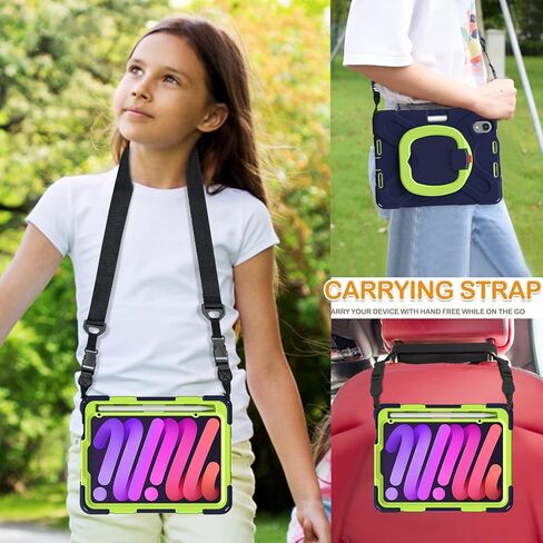 BRAECN iPad Mini 6th Gen Kids Case 8.3''-2021(A2567/A2568/A2569)- Rugged Silicone Cover with Screen Protector, 360 Swivel Handle Grip, Stable Kickstand, Shoulder Strap, Pencil Holder, Colorful Pink in Kuwait