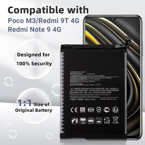 بطارية بديلة جديدة BN62 لهاتف Xiaomi Redmi 9T/Xiaomi Pocophone Poco M3 مع مجموعة الأدوات الفنية. in Saudi Arabia