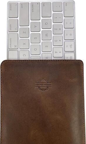 Magic Keyboard with Numeric Keypad Sleeve Handmade from Full Grain Leather - Protective Pouch, Accessories Case, Office Essentials - Bourbon Brown in Saudi Arabia