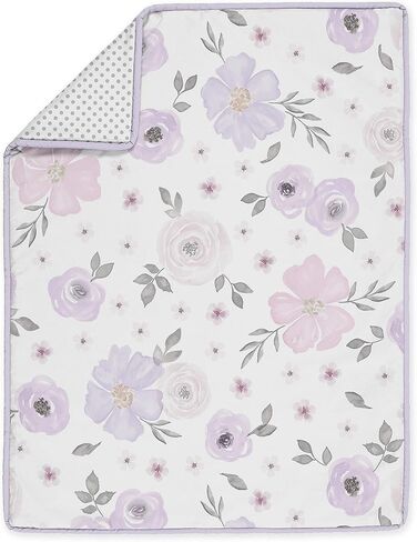 Sweet Jojo Designs Lavender Purple, Pink, Grey and White Shabby Chic Watercolor Floral Baby Girl Nursery Crib Bedding Set - 11 pieces - Rose Flower Polka Dot in Saudi Arabia