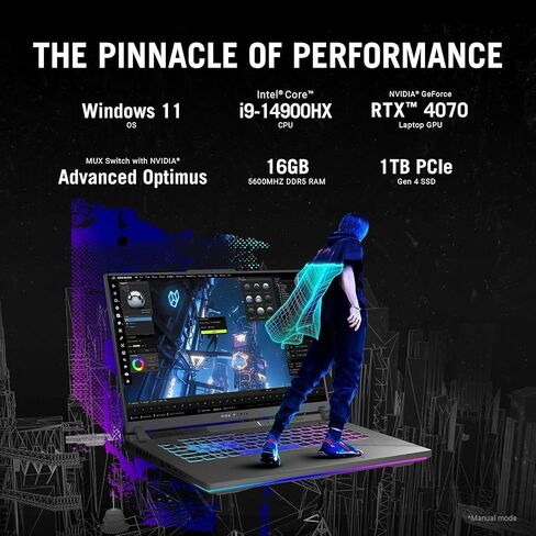 ASUS ROG Strix G16 Gaming Laptop - 16" 240Hz WQXGA Display, Intel 24-Core i9-14900HX, GeForce RTX 4070, 64GB DDR5 RAM, 1TB SSD, WiFi 6E, Backlit Keyboard, Win11 Pro & Microsoft Office Lifetime License in Saudi Arabia