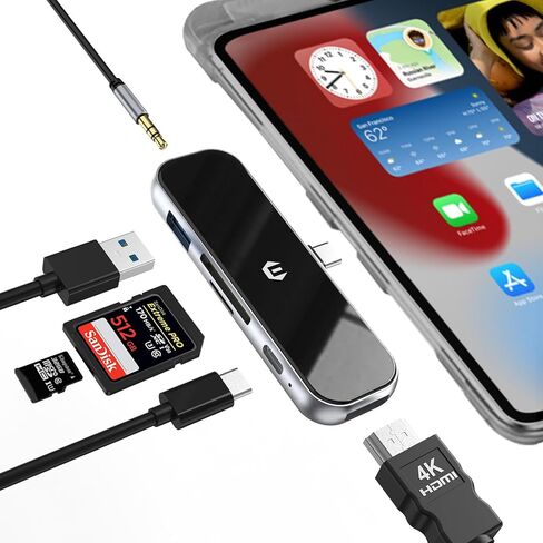 OBERSTER 6-in-1 USB C Hub USB C to HDMI, PD 100W, USB 3.0, 3.5mm Headphone Jack, SD/TF Slots - Compatible with Mac, Laptop, and Other USB Type C Devices in Saudi Arabia