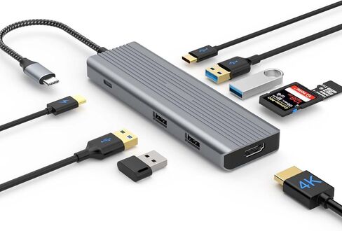 Tiergrade USB C Hub, 9-in-1 Type C Adapter, 4K@30Hz HDMI, 100W PD Charging, 2*USB 3.0, 1*USB C, 2*USB 2.0, SD/TF Card Reader in Kuwait
