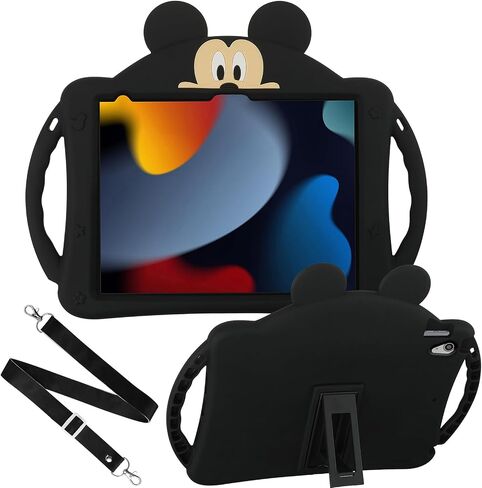 for iPad 10th Generation Case for Kids, iPad 10.9 inch Case for kid Boys Girls with Cute Wallet and Shoulder Strap, Cartoon Silicone Tablet Cover for iPad 10th Gen 10.9'' 2022 (Black) in Saudi Arabia