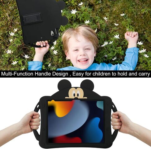for iPad 10th Generation Case for Kids, iPad 10.9 inch Case for kid Boys Girls with Cute Wallet and Shoulder Strap, Cartoon Silicone Tablet Cover for iPad 10th Gen 10.9'' 2022 (Black) in Saudi Arabia