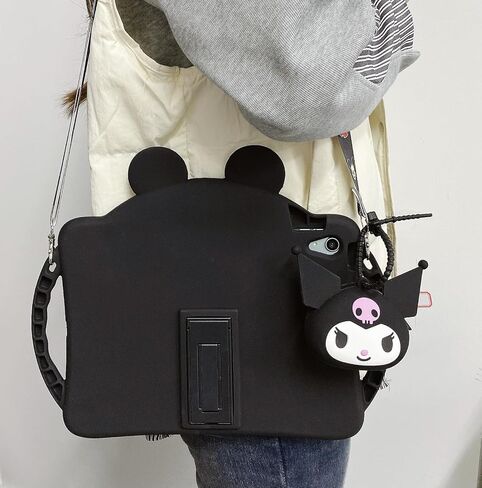 for iPad 10th Generation Case for Kids, iPad 10.9 inch Case for kid Boys Girls with Cute Wallet and Shoulder Strap, Cartoon Silicone Tablet Cover for iPad 10th Gen 10.9'' 2022 (Black) in Saudi Arabia