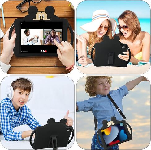 for iPad 10th Generation Case for Kids, iPad 10.9 inch Case for kid Boys Girls with Cute Wallet and Shoulder Strap, Cartoon Silicone Tablet Cover for iPad 10th Gen 10.9'' 2022 (Black) in Saudi Arabia