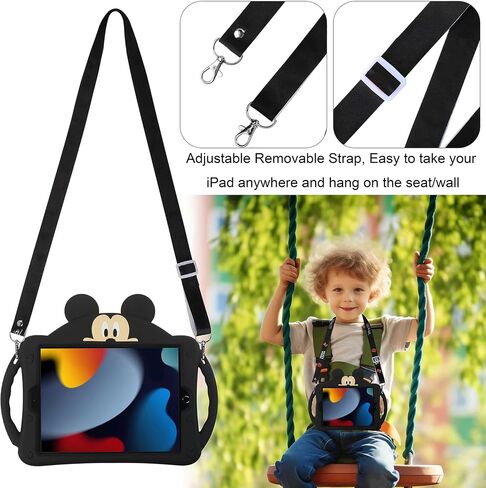 for iPad 10th Generation Case for Kids, iPad 10.9 inch Case for kid Boys Girls with Cute Wallet and Shoulder Strap, Cartoon Silicone Tablet Cover for iPad 10th Gen 10.9'' 2022 (Black) in Saudi Arabia