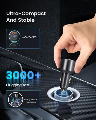 130W USB C Car Fast Charger with USB C-C Cable, PD 100W +30W +QC3.0 Cigarette Lighter Type C Charger for MacBook Pro Air Laptop iPad Pro iPhone 15 14 13 Pro Max Plus Galaxy S23 Ultra S22 S21 in Saudi Arabia