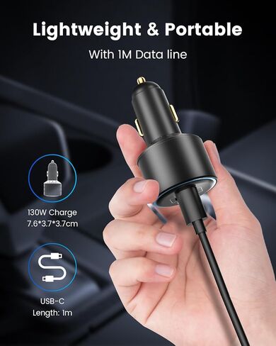 130W USB C Car Fast Charger with USB C-C Cable, PD 100W +30W +QC3.0 Cigarette Lighter Type C Charger for MacBook Pro Air Laptop iPad Pro iPhone 15 14 13 Pro Max Plus Galaxy S23 Ultra S22 S21 in Saudi Arabia