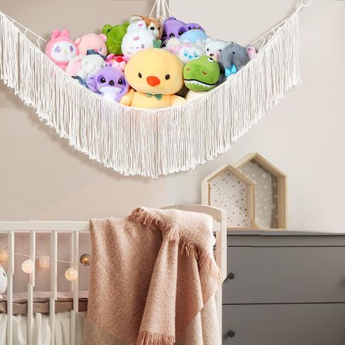 Stuffed Animal Hammock Net - Large Corner Toy Hammock for Plush Storage, Boho Macrame Hanging Organizer for Bedroom Decor, Playrooms, Nursery (Beige) in Saudi Arabia