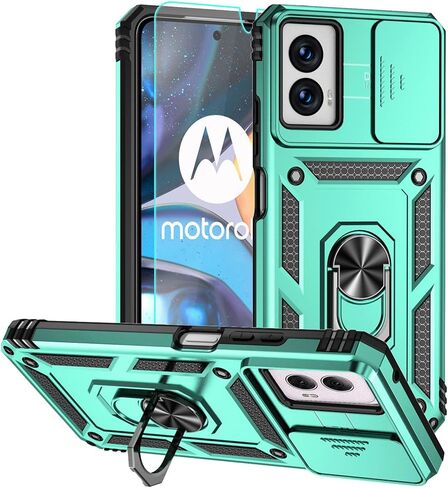 حافظة Moto G 5G 2024، حافظة Moto G Play 5G 2024، حافظة هاتف من البلاستيك الصلب من مطاط السيليكون الناعم مع غطاء عدسة كاميرا منزلقة + حلقة مسند قابلة للدوران 360 درجة + واقي شاشة HD أزرق in Kuwait