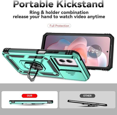 حافظة Moto G 5G 2024، حافظة Moto G Play 5G 2024، حافظة هاتف من البلاستيك الصلب من مطاط السيليكون الناعم مع غطاء عدسة كاميرا منزلقة + حلقة مسند قابلة للدوران 360 درجة + واقي شاشة HD أزرق in Kuwait
