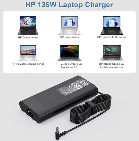 2024 جديد 135 وات 19.5 فولت 6.9 أمبير شاحن الكمبيوتر المحمول HP Spectre X360 15t-df100 CTO HP OMEN 15 L15534-001، Hp Pavilion Gaming 15 17 ec0013dx 15-ec0751ms TPN-DA11 TPN-CA13 محول طرف أزرق سلك إمداد الطاقة in Kuwait