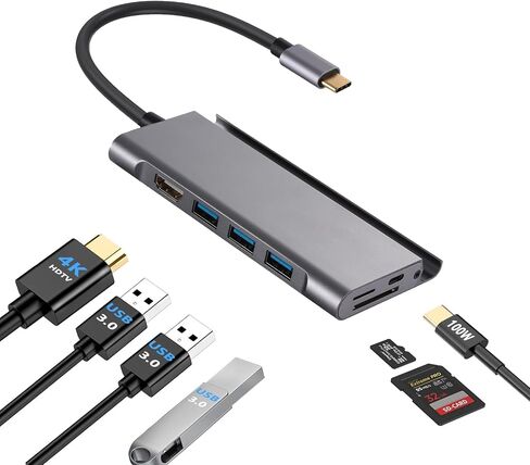 USB C HUB, Docking Station 7 in 1 Multi-Port Adapter with Charging Dock Stand Holder, 4K HDMI,3 USB Ports, SD/TF Card Port, PD, USB C Adapter Type C Dongle Compatible with MacBook Pro Air iPad Laptops in Saudi Arabia