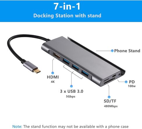 USB C HUB, Docking Station 7 in 1 Multi-Port Adapter with Charging Dock Stand Holder, 4K HDMI,3 USB Ports, SD/TF Card Port, PD, USB C Adapter Type C Dongle Compatible with MacBook Pro Air iPad Laptops in Saudi Arabia