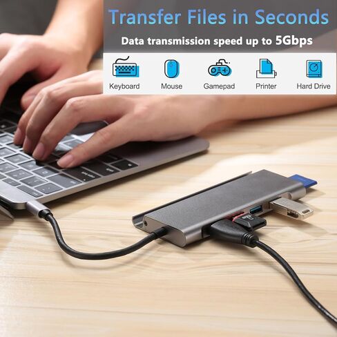 USB C HUB, Docking Station 7 in 1 Multi-Port Adapter with Charging Dock Stand Holder, 4K HDMI,3 USB Ports, SD/TF Card Port, PD, USB C Adapter Type C Dongle Compatible with MacBook Pro Air iPad Laptops in Saudi Arabia