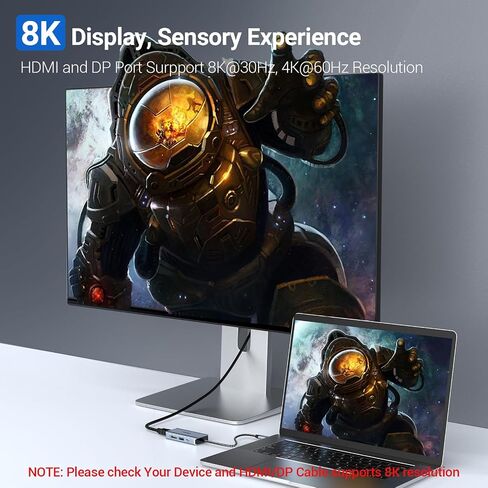 محور USB C، محور أوديتون 4 في 1 USB C، شاشة مزدوجة 8K@30 هرتز HDMI 8K@30 هرتز DP، USB 3.0، محطة إرساء USB-C PD بقدرة 100 واط وقاعدة إرساء 4 منافذ لأجهزة الكمبيوتر المحمول وجهاز العرض والمزيد من الأجهزة من النوع C in Saudi Arabia