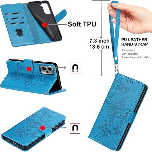 مصمم لمحفظة Motorola Moto G 5G 2023، غطاء قابل للطي للسيدات مع حامل من جلد البولي يوريثان المنقوش وفتحات لبطاقات الائتمان وحزام المعصم لهاتف Moto G 5G 2023 (فراشة زرقاء) in Kuwait