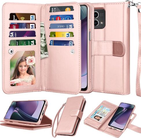 حافظة محفظة Njjex لهاتف Motorola Moto G Stylus 5G 2024، حافظة Moto G Stylus 5G 2024، [9 فتحات للبطاقات] حامل ائتمان من جلد البولي يوريثان فليب [قابل للفصل] غطاء هاتف مغناطيسي وحبل - أحمر خمري in Saudi Arabia