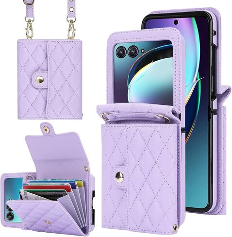 حافظة محفظة لهاتف Motorola Razr 2023 [لا تناسب Razr Plus 2023]، [حجب RFID] [حزام حول الجسم] حافظة محفظة Moto Razr 2023 مع حامل بطاقة حافظة جلدية للنساء والفتيات لهاتف Moto Razr 2023 أرجواني in Saudi Arabia