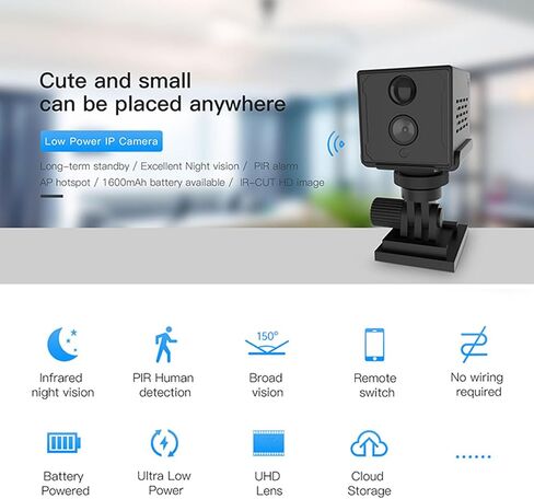 كاميرا احتياطية Sanpyl 4K مع كشف الحركة، كشف الصوت، زاوية واسعة 160 درجة، ليلية، مقاومة للماء، اتصال، تحكم، ليلة بالأشعة تحت الحمراء، in Kuwait