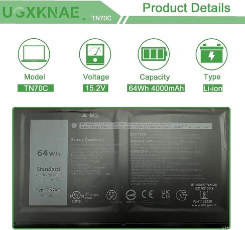 بطارية كمبيوتر محمول 64Wh TN70C متوافقة مع Dell Inspiron 3510 3511 3515 5310 5410 5418 5510 5515 5518 Vostro 3510 3515 3511 5510 5410 Latitude 3320 3330 3520 3420 Series Notebook V6W3 3 in Kuwait