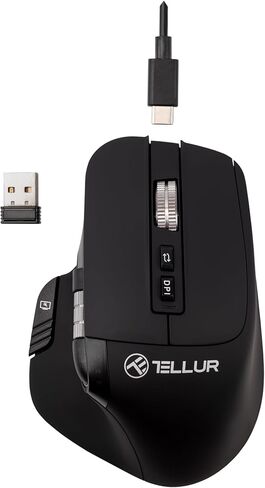 TELLUR Shade Bluetooth Mouse Silent Click, Rechargeable, 3200DPI, 8 Buttons, 4 Devices Simultaneously, Wireless Mouse with Silent Click, Win, Mac, Android, iOS, USB C, Nano Receiver in Kuwait