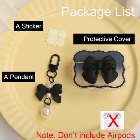 متوافق مع غطاء حافظة Apple AirPods Pro Generation 2019، تصميم لطيف ثلاثي الأبعاد على شكل ربطة عنق مقاوم للصدمات ناعم وشفاف من مادة TPU Kawaii Airpods Pro مع سلسلة مفاتيح للنساء والفتيات، وردي فيونكة in Kuwait