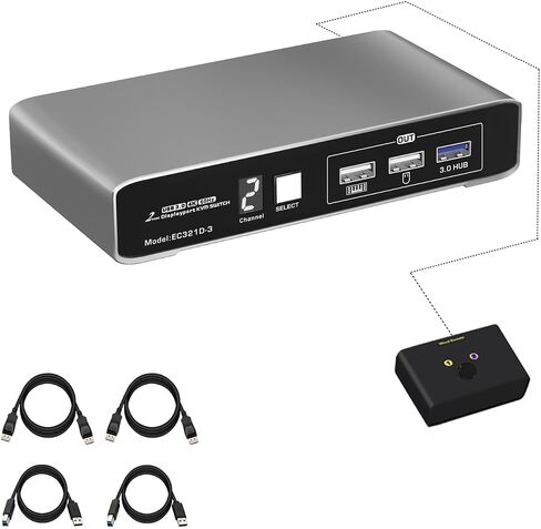 KVM Switch, USB3.0, HDMI2.1, Support 8K@60Hz,Wired Remote Switch,with USB3.0 Hub, 2pcs HDMI2.1 Cables+2pcs USB3.0 Cables in Saudi Arabia