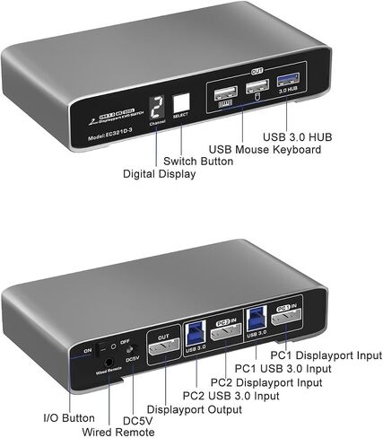 KVM Switch, USB3.0, HDMI2.1, Support 8K@60Hz,Wired Remote Switch,with USB3.0 Hub, 2pcs HDMI2.1 Cables+2pcs USB3.0 Cables in Saudi Arabia