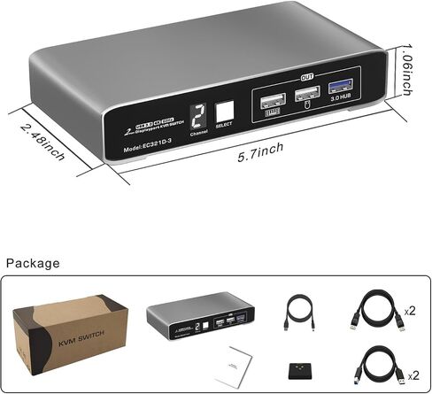KVM Switch, USB3.0, HDMI2.1, Support 8K@60Hz,Wired Remote Switch,with USB3.0 Hub, 2pcs HDMI2.1 Cables+2pcs USB3.0 Cables in Saudi Arabia