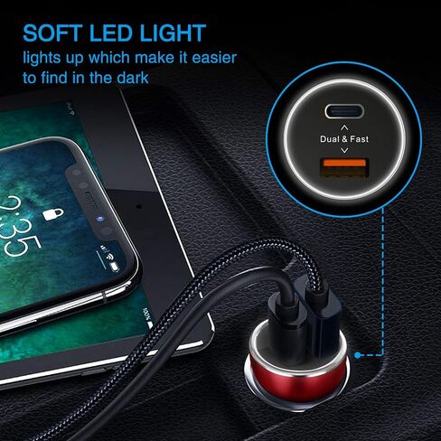Fast USB C Car Charger, VOLPORT 39W PD Type C Charger Adapter with Power Delivery & Quick Charge 3.0 Dual Port Compatible with iPhone 15 14 13 Pro iPhone 12 Pro 11 XS MAX Samsung Google in Saudi Arabia