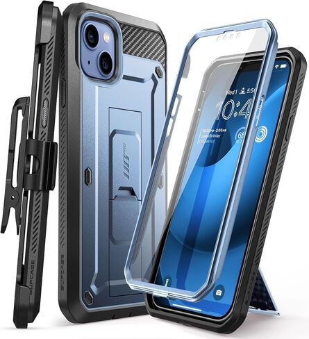 حافظة SUPCASE لهاتف iPhone 14 Plus مع واقي شاشة (Unicorn Beetle Pro)، [حامل مدمج ومشبك حزام] [حماية من الدرجة العسكرية] حافظة هاتف واقية متينة شديدة التحمل لهاتف iPhone 14 Plus، أسود in Saudi Arabia