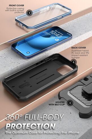 حافظة SUPCASE لهاتف iPhone 14 Plus مع واقي شاشة (Unicorn Beetle Pro)، [حامل مدمج ومشبك حزام] [حماية من الدرجة العسكرية] حافظة هاتف واقية متينة شديدة التحمل لهاتف iPhone 14 Plus، أسود in Saudi Arabia