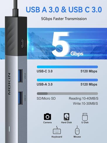MOKiN USB C Hub Multiport Adapter, 7 in 1 USB C to 4K@60HZ HDMI Mac Dongle Adapter, PD 100W,SD/MicroSD, USB A 3.0 and USB C 3.0, USB C Adapter to USB Hub Slim for MacBook Air/Pro iPad Laptop in Saudi Arabia
