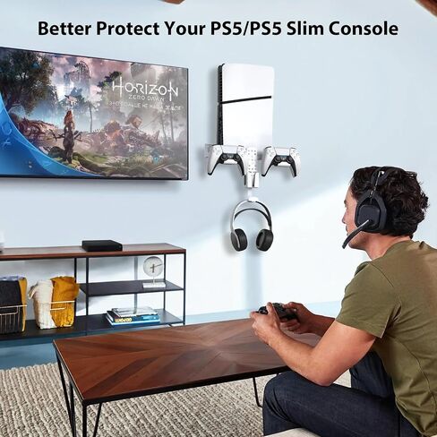 PS5/PS5 Slim Wall Mount Kit with Charging Station RGB LED Light for PS5/New PS5 Slim Consoles Disc&Digital,Fast Dual Controller Chargers,Steel Wall Stand,Headphone Hanger in Saudi Arabia