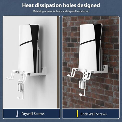 PS5/PS5 Slim Wall Mount Kit with Charging Station RGB LED Light for PS5/New PS5 Slim Consoles Disc&Digital,Fast Dual Controller Chargers,Steel Wall Stand,Headphone Hanger in Saudi Arabia