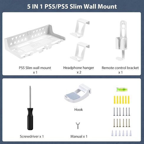 PS5/PS5 Slim Wall Mount Kit with Charging Station RGB LED Light for PS5/New PS5 Slim Consoles Disc&Digital,Fast Dual Controller Chargers,Steel Wall Stand,Headphone Hanger in Saudi Arabia