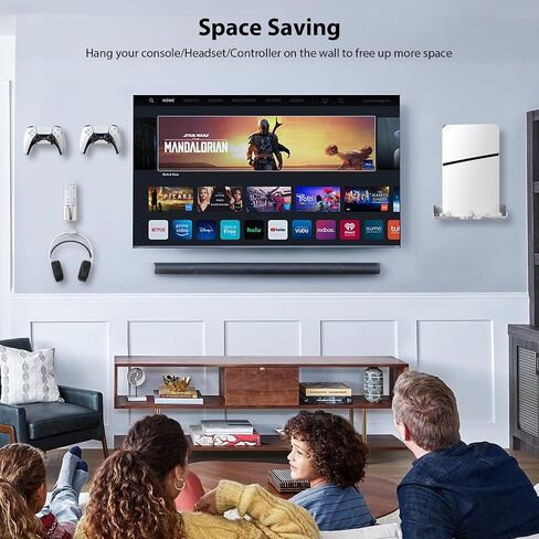 PS5/PS5 Slim Wall Mount Kit with Charging Station RGB LED Light for PS5/New PS5 Slim Consoles Disc&Digital,Fast Dual Controller Chargers,Steel Wall Stand,Headphone Hanger in Saudi Arabia