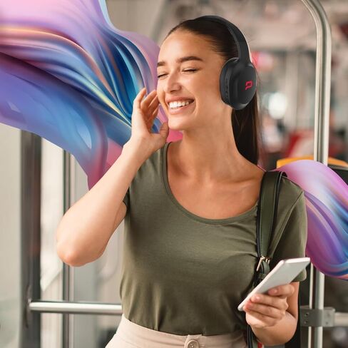 سماعات كومباك النشطة بخاصية إلغاء الضوضاء، لاسلكية، سماعات رأس بلوتوث فوق الأذن، صوت ممتاز، سماعة ألعاب، وقت تشغيل 50 ساعة، شحن سريع، وسادات أذن ناعمة (أسود) in Kuwait