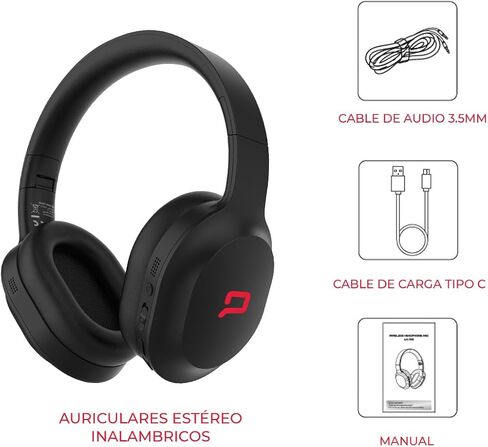 سماعات كومباك النشطة بخاصية إلغاء الضوضاء، لاسلكية، سماعات رأس بلوتوث فوق الأذن، صوت ممتاز، سماعة ألعاب، وقت تشغيل 50 ساعة، شحن سريع، وسادات أذن ناعمة (أسود) in Kuwait