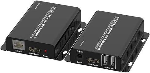 HDMI KVM USB Extender Over Cat 5e/6 Cable 60M (196FT), 1080P HDMI Ethernet Extender Balun Transmitter Receiver, 2 USB Ports Mouse and Keyboard Control Remote Signals, 2 POC Power Supply in Saudi Arabia