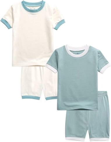 Vaenait Baby 6M-12Y Kids Boys Girls Toddler Solid Cotton Daily Short Summer Pajamas Pyjamas Sleepwear Set Macaron in Kuwait