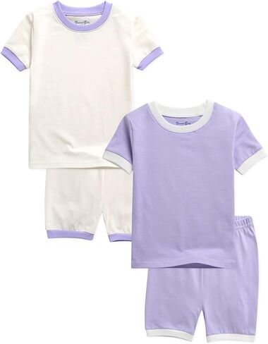 Vaenait Baby 6M-12Y Kids Boys Girls Toddler Solid Cotton Daily Short Summer Pajamas Pyjamas Sleepwear Set Macaron in Kuwait