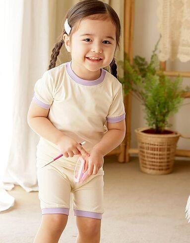 Vaenait Baby 6M-12Y Kids Boys Girls Toddler Solid Cotton Daily Short Summer Pajamas Pyjamas Sleepwear Set Macaron in Kuwait